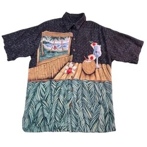 TORI RICHARD Mens M Shirt Black Tropical Cocktail Made in Hawaii